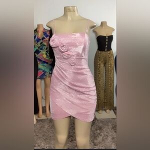 Shimmer Pink Rose-Accent Mini Slip Dress